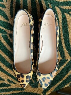 New J. Crew Women's Pointed Toe Flats in Leopard Print Calf Hair